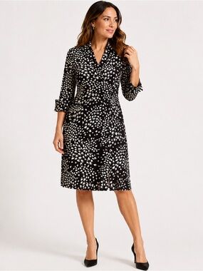 Tahari ASL Faux Wrap Sheath Dress 8 Brown Ivory Abstract Print Office Career